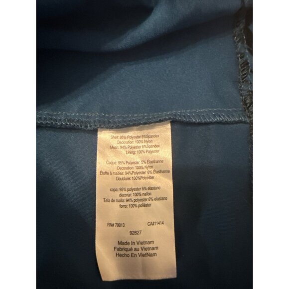 Motherhood Maternity Blue & Black Floral Mesh Overlay Dress Sheer Sleeves Empire - Picture 4 of 4